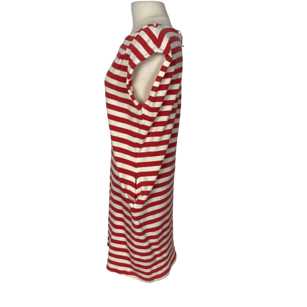 O By Organic Anthropologie Dress Small Red White Striped Peruvian Cotton Preppy - Picture 3 of 10